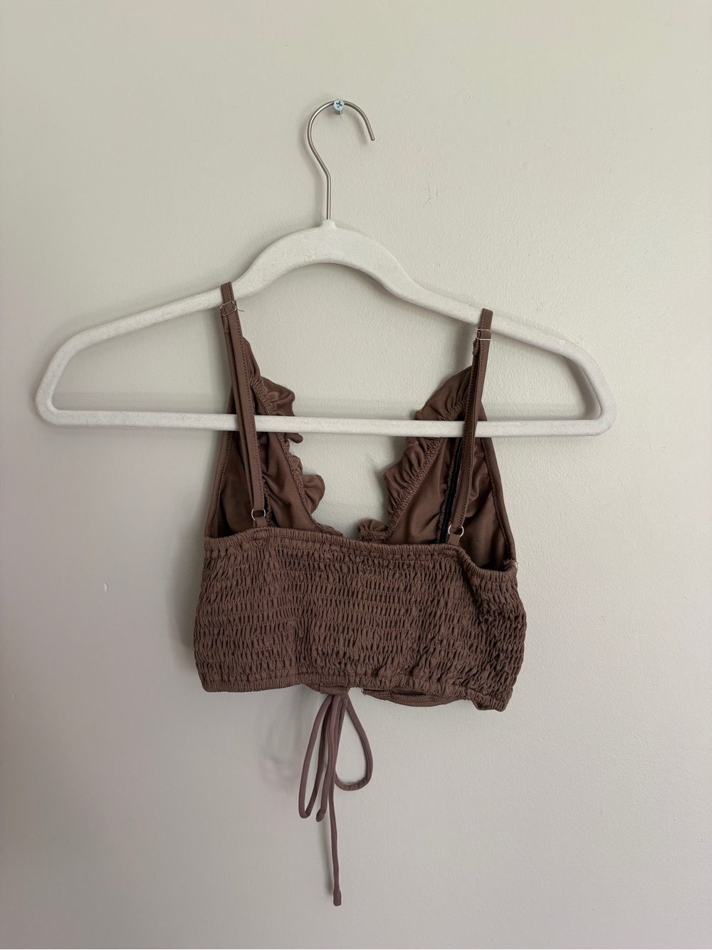 SHEIN Brown Smocked Lace-Up Crop Top - Picture 2 of 3